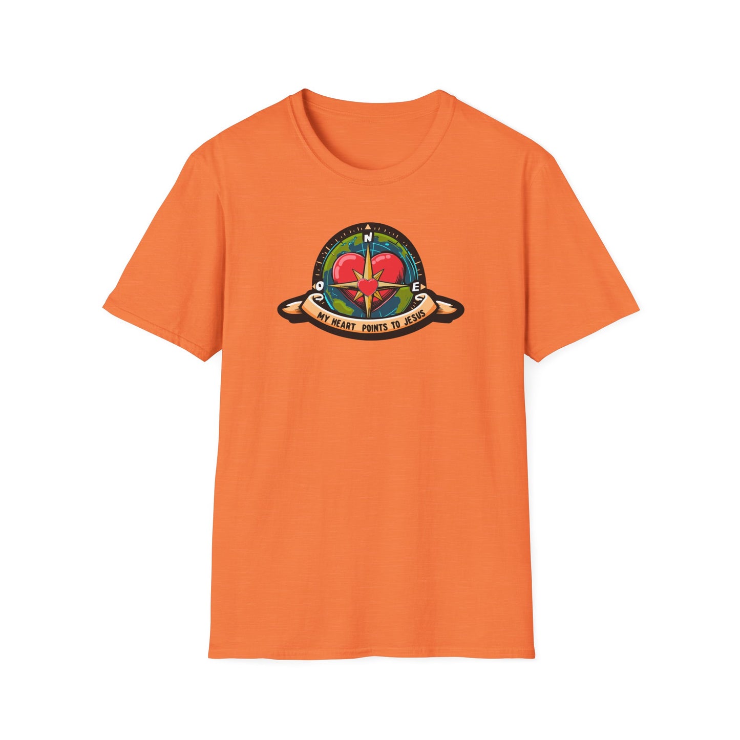 True North VBS Uplifting Compass Front Only Unisex Softstyle T-Shirt - My Heart Points to Jesus!