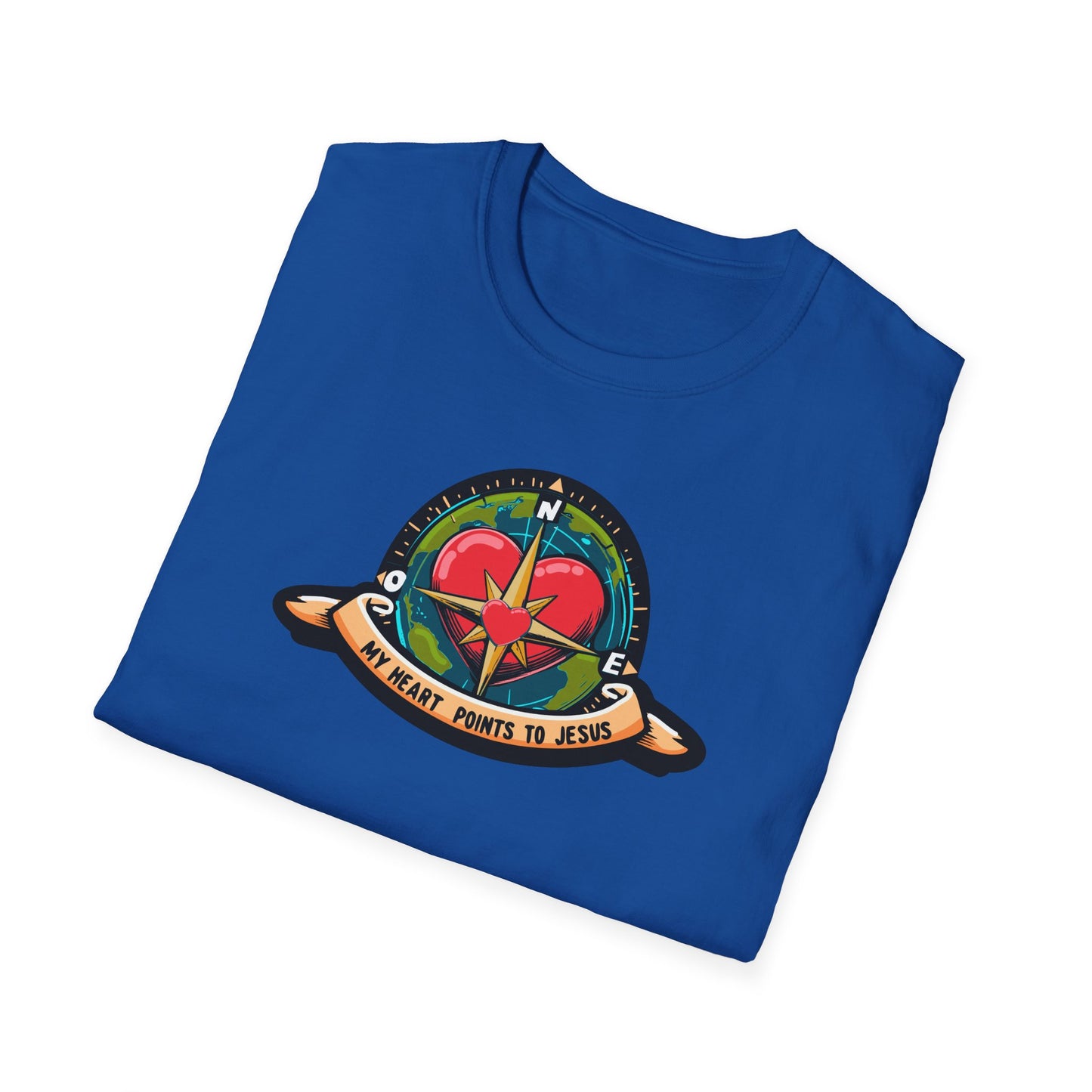 True North VBS Uplifting Compass Front Only Unisex Softstyle T-Shirt - My Heart Points to Jesus!