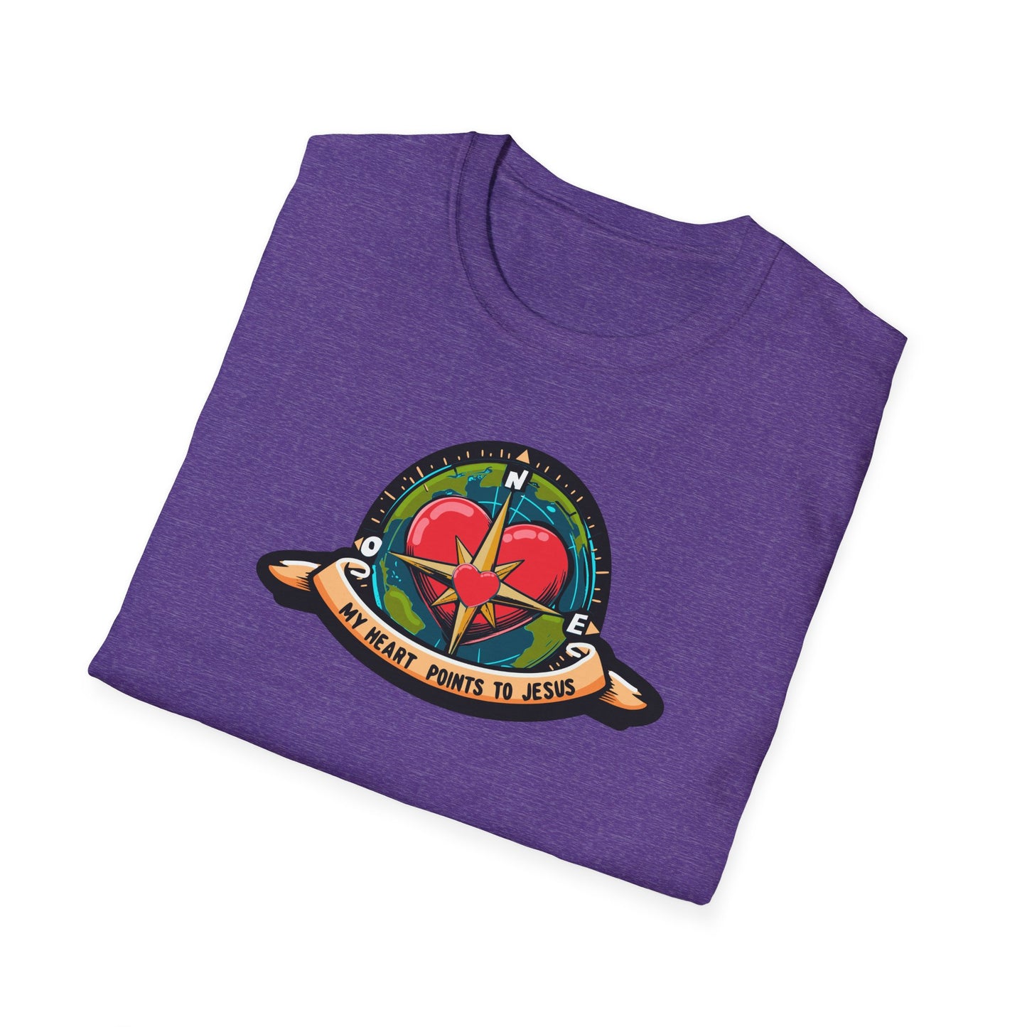 True North VBS Uplifting Compass Front Only Unisex Softstyle T-Shirt - My Heart Points to Jesus!