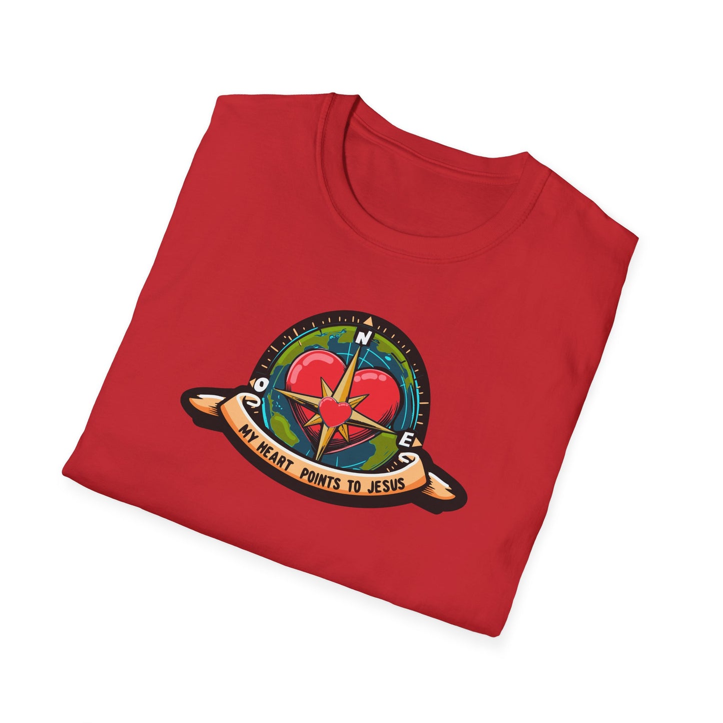 True North VBS Uplifting Compass Front Only Unisex Softstyle T-Shirt - My Heart Points to Jesus!
