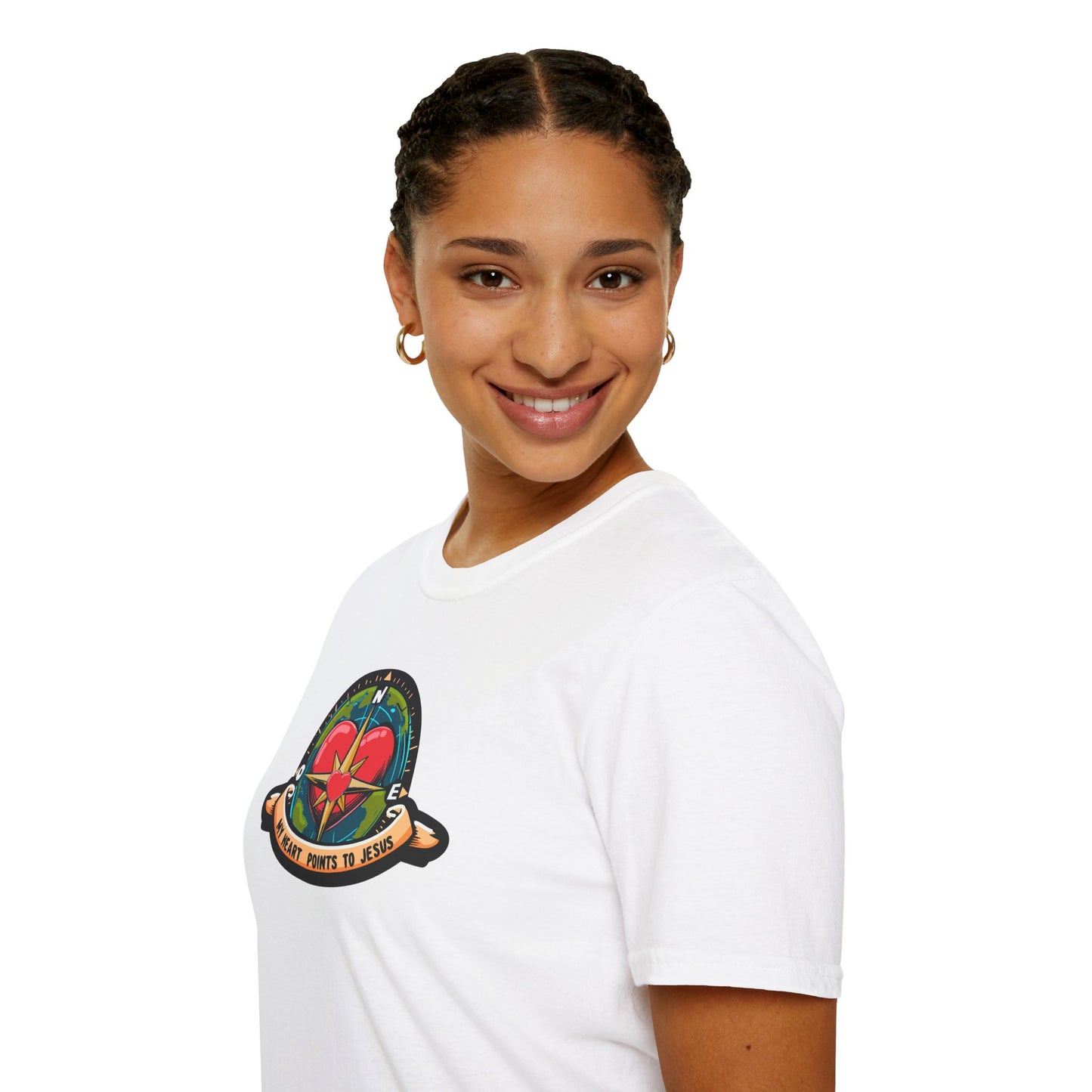 True North VBS Uplifting Compass Front Only Unisex Softstyle T-Shirt - My Heart Points to Jesus!
