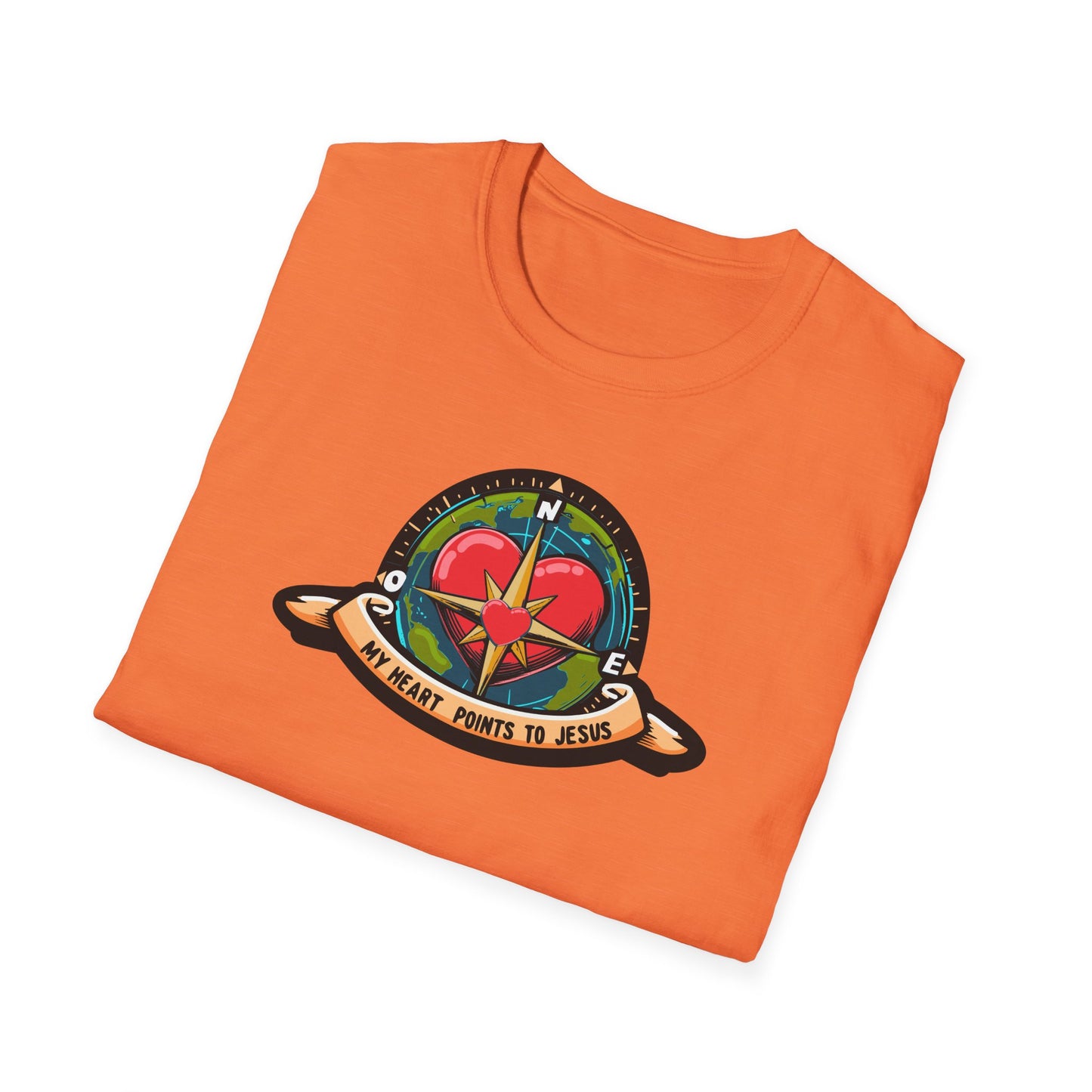 True North VBS Uplifting Compass Front Only Unisex Softstyle T-Shirt - My Heart Points to Jesus!