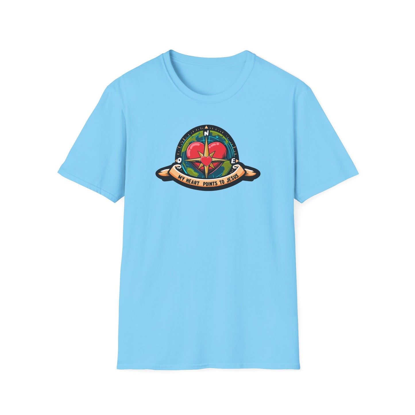 True North VBS Uplifting Compass Front Only Unisex Softstyle T-Shirt - My Heart Points to Jesus!