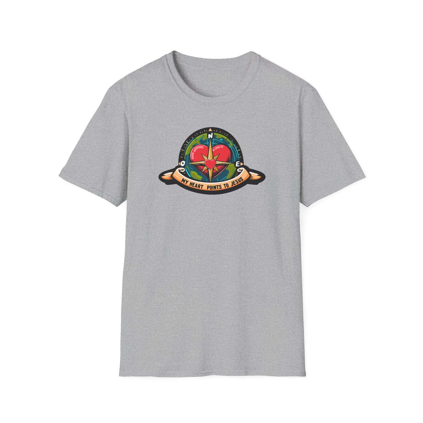 True North VBS Uplifting Compass Front Only Unisex Softstyle T-Shirt - My Heart Points to Jesus!