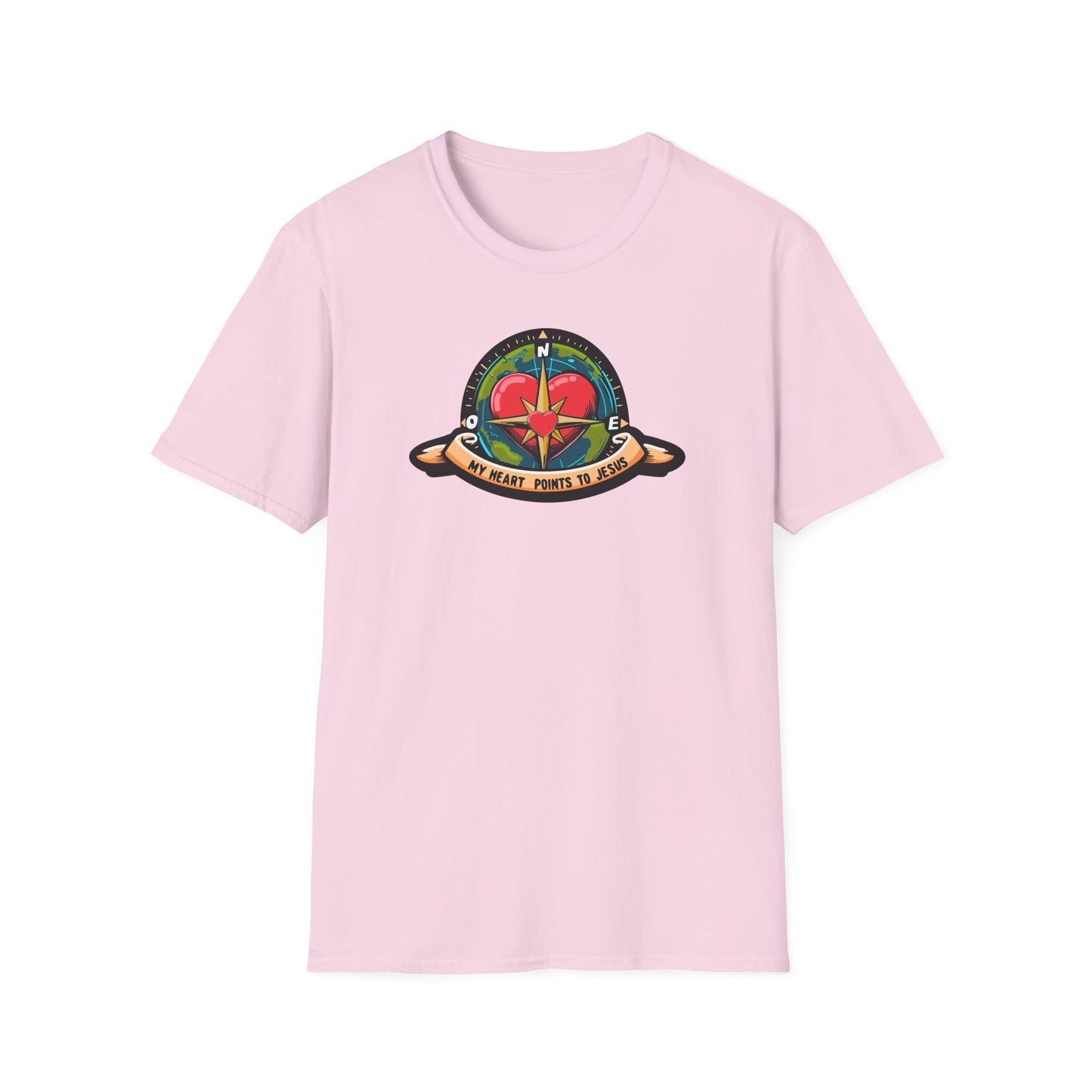 True North VBS Uplifting Compass Front Only Unisex Softstyle T-Shirt - My Heart Points to Jesus!