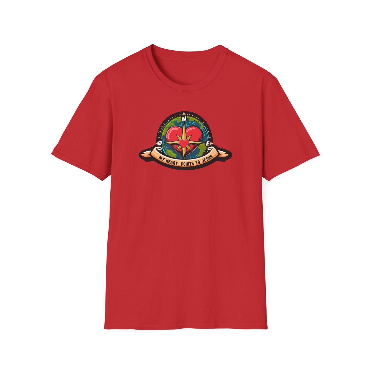 True North VBS Uplifting Compass Front Only Unisex Softstyle T-Shirt - My Heart Points to Jesus!