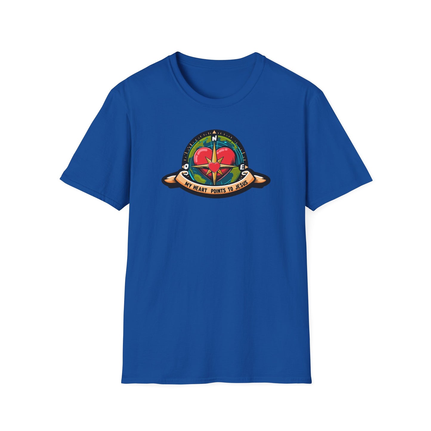 True North VBS Uplifting Compass Front Only Unisex Softstyle T-Shirt - My Heart Points to Jesus!