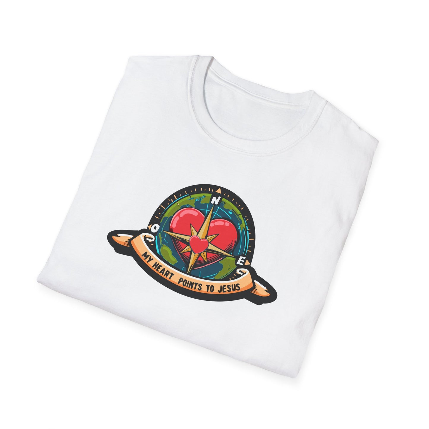 True North VBS Uplifting Compass Front Only Unisex Softstyle T-Shirt - My Heart Points to Jesus!