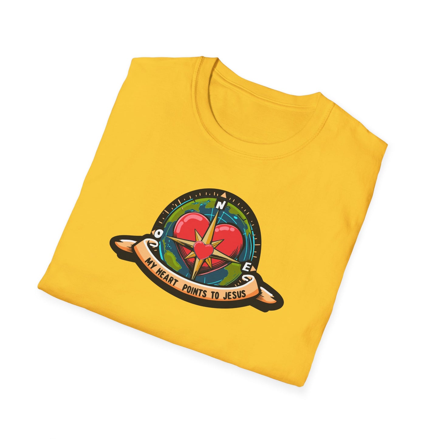 True North VBS Uplifting Compass Front Only Unisex Softstyle T-Shirt - My Heart Points to Jesus!