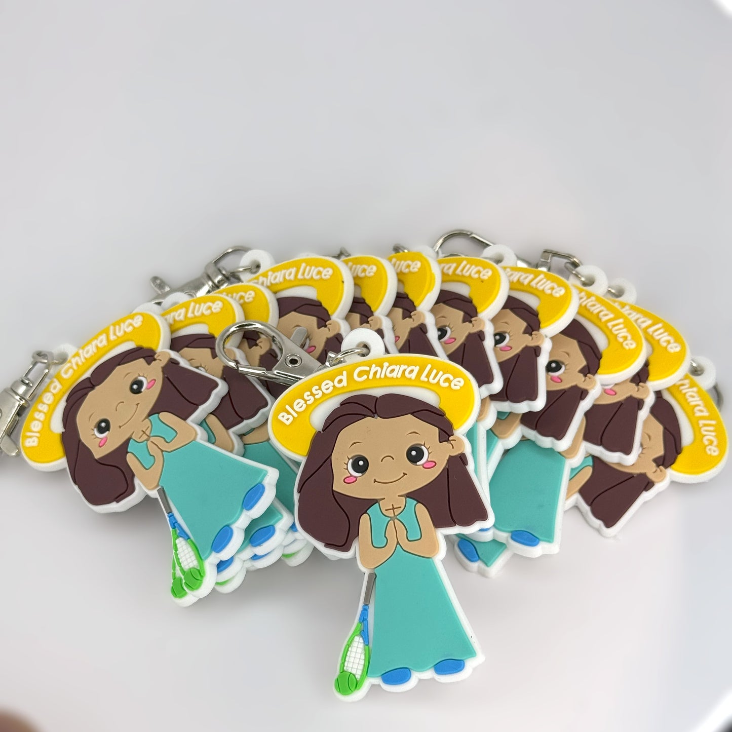 Bundle of Joy: 12 Pcs KeyChain Soft touch Uplifting Lil Saints Large PVC Keychain Bulk
