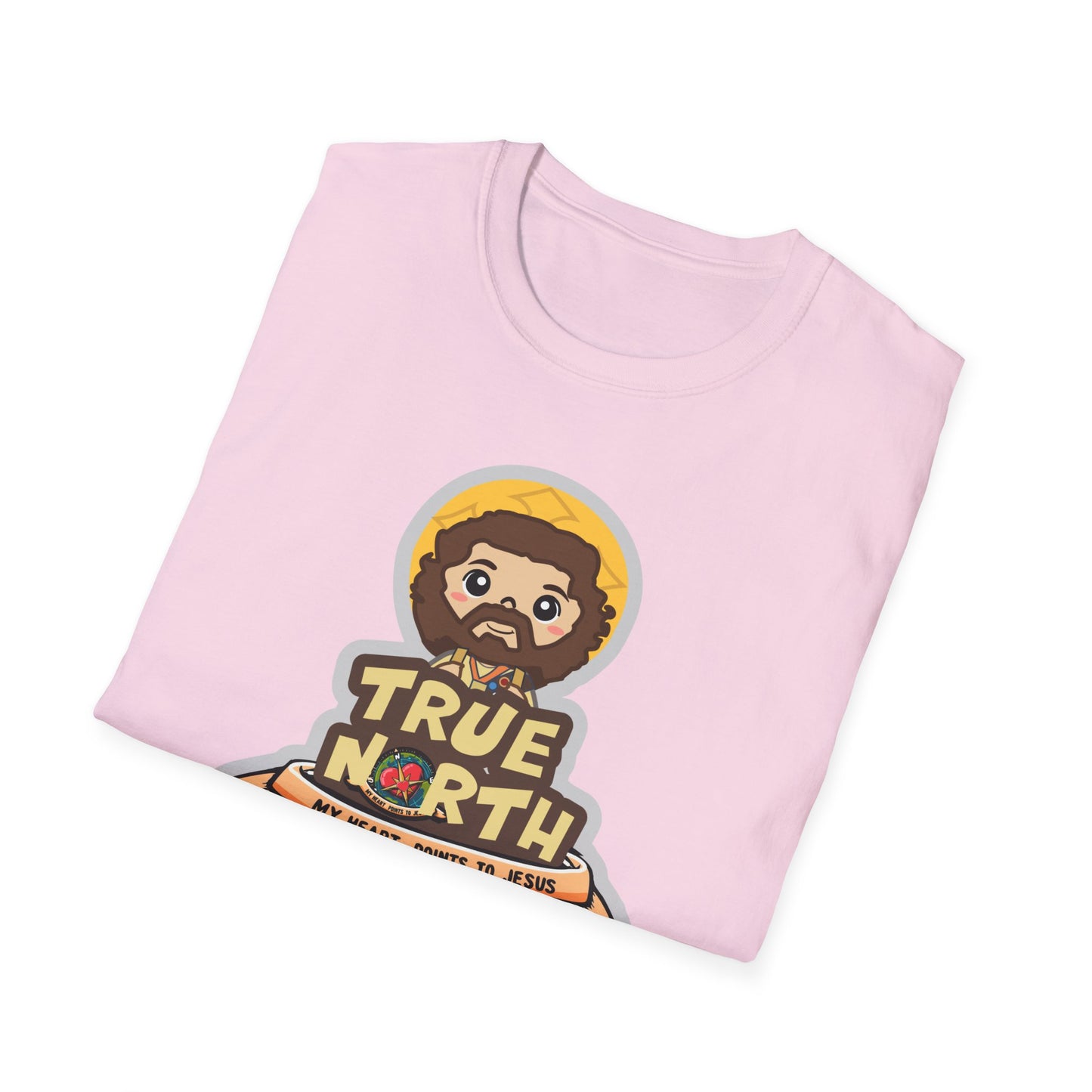 True North VBS Uplifting Lil Jesus Explorer True North Unisex Softstyle T-Shirt - My Heart Points to Jesus!