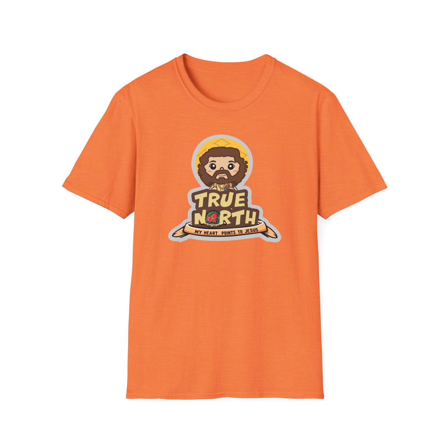 True North VBS Uplifting Lil Jesus Explorer True North Unisex Softstyle T-Shirt - My Heart Points to Jesus!