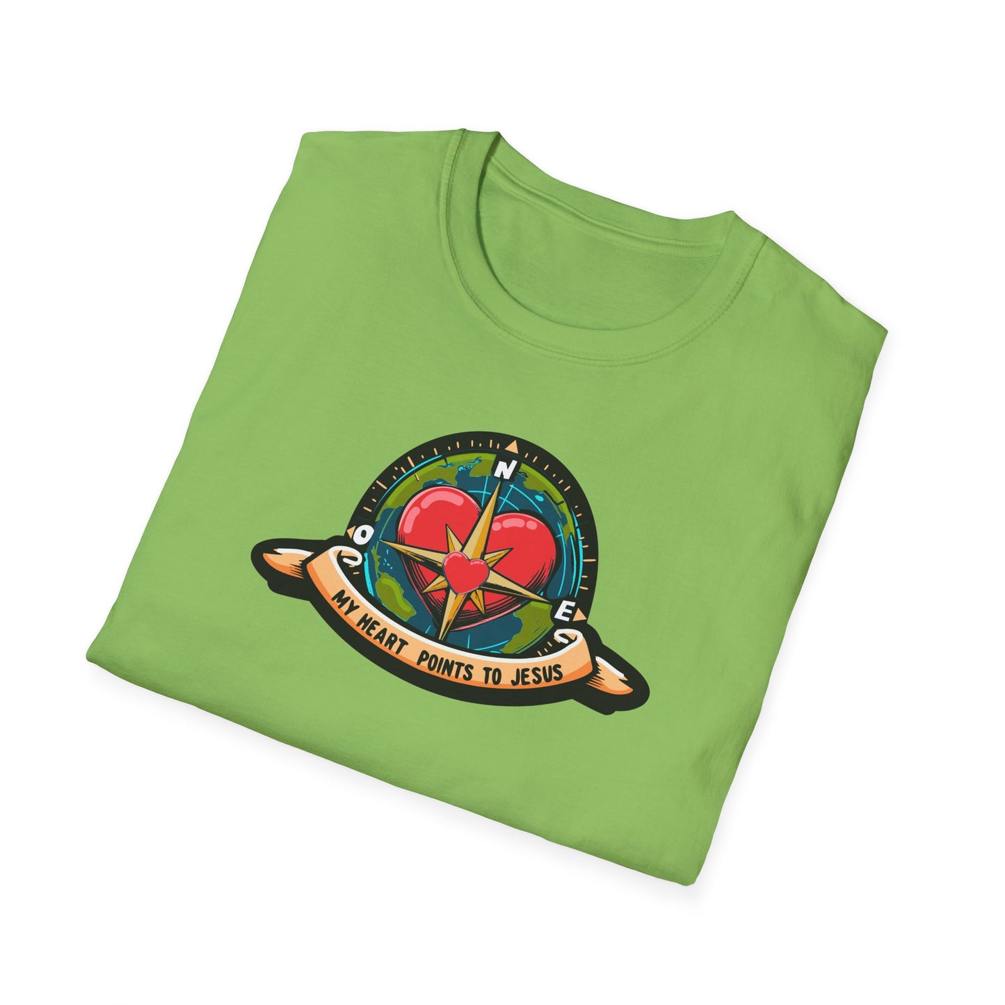 True North VBS Uplifting Compass Front Only Unisex Softstyle T-Shirt - My Heart Points to Jesus!