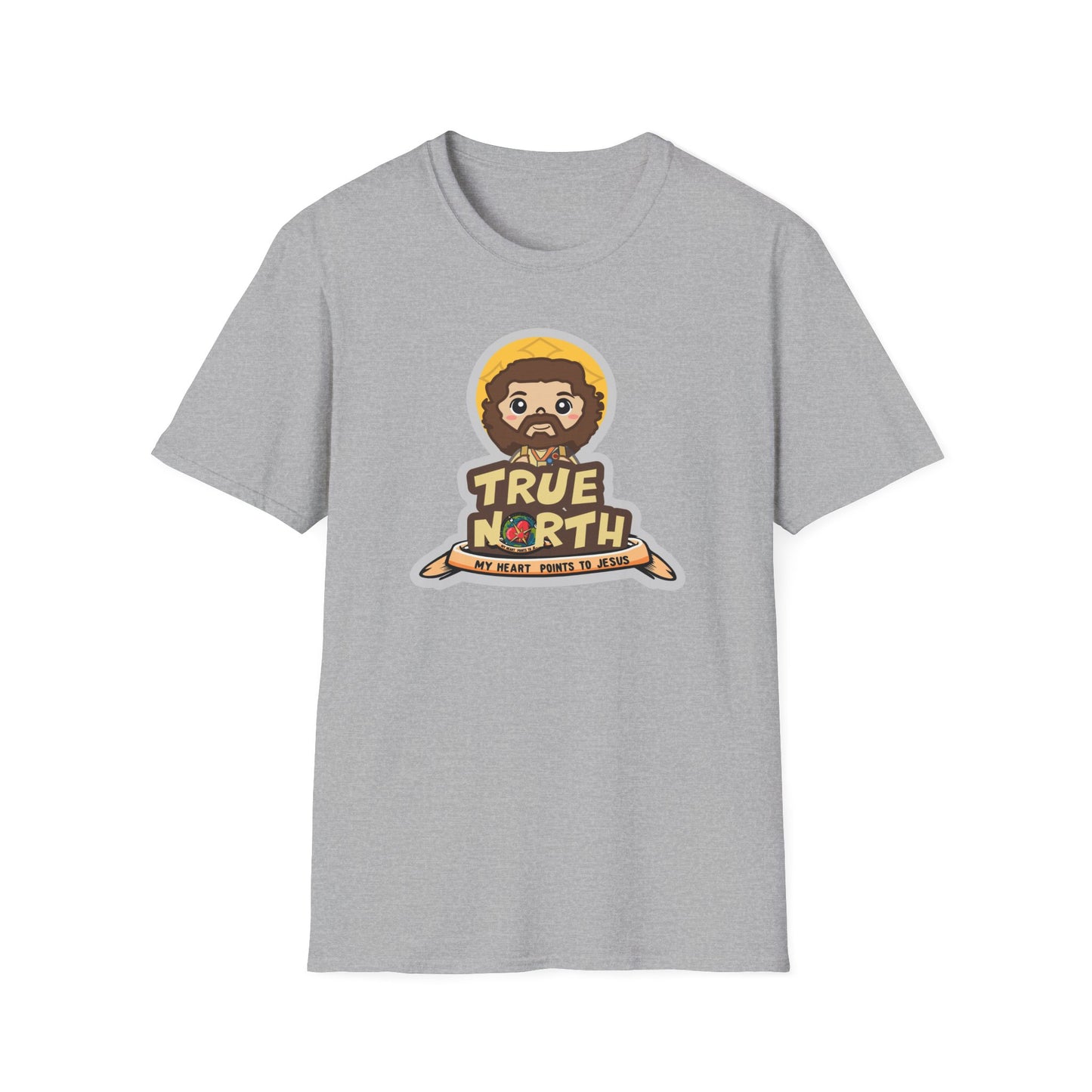 True North VBS Uplifting Lil Jesus Explorer True North Unisex Softstyle T-Shirt - My Heart Points to Jesus!