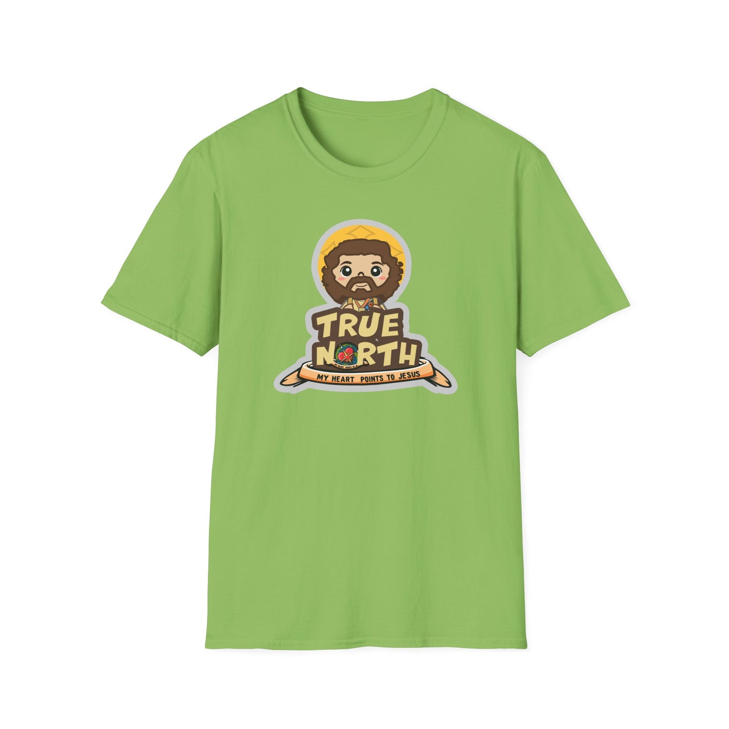 True North VBS Uplifting Lil Jesus Explorer True North Unisex Softstyle T-Shirt - My Heart Points to Jesus!