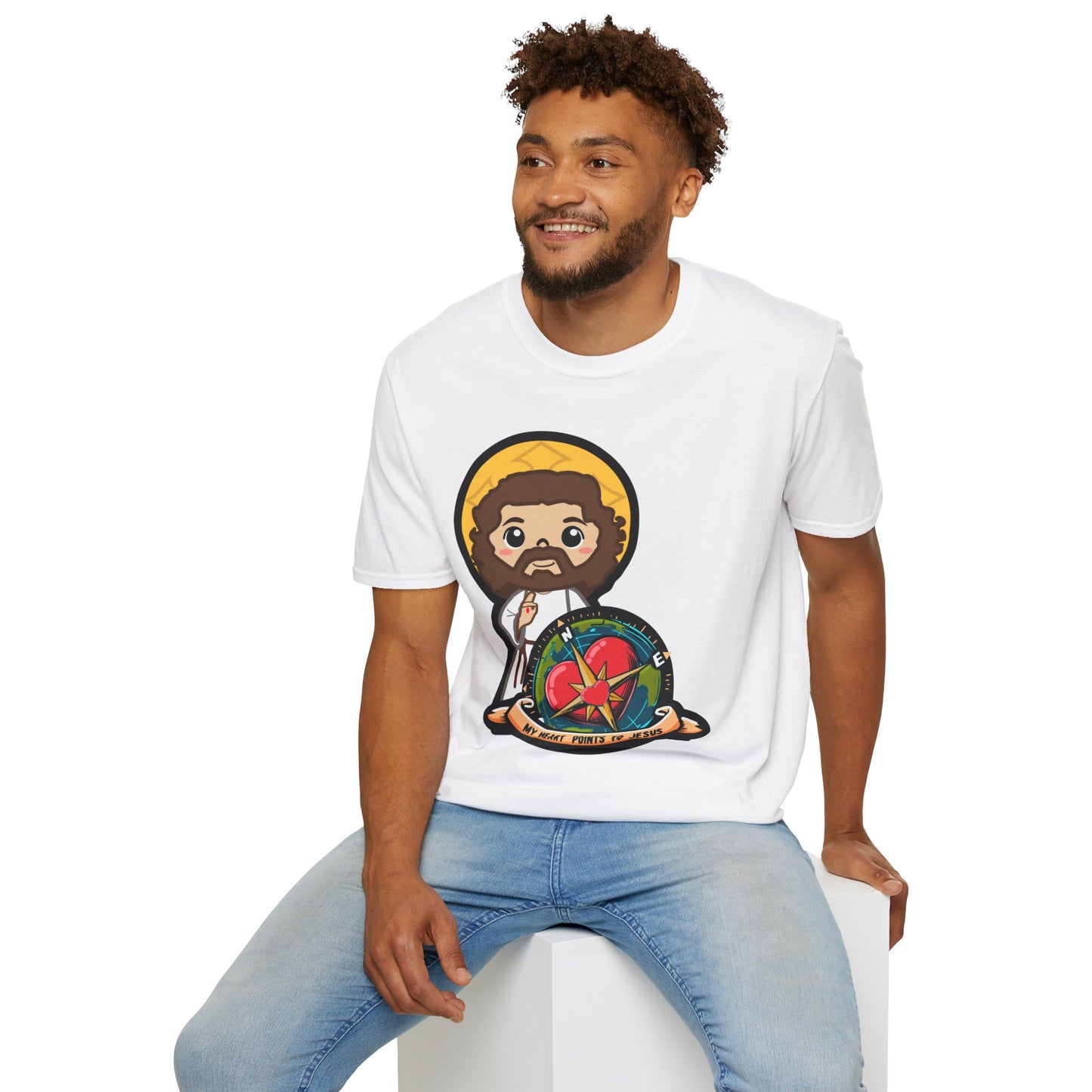 True North VBS Uplifitng Lil Jesus with Compass Unisex Softstyle T-Shirt - My Heart Points to Jesus!