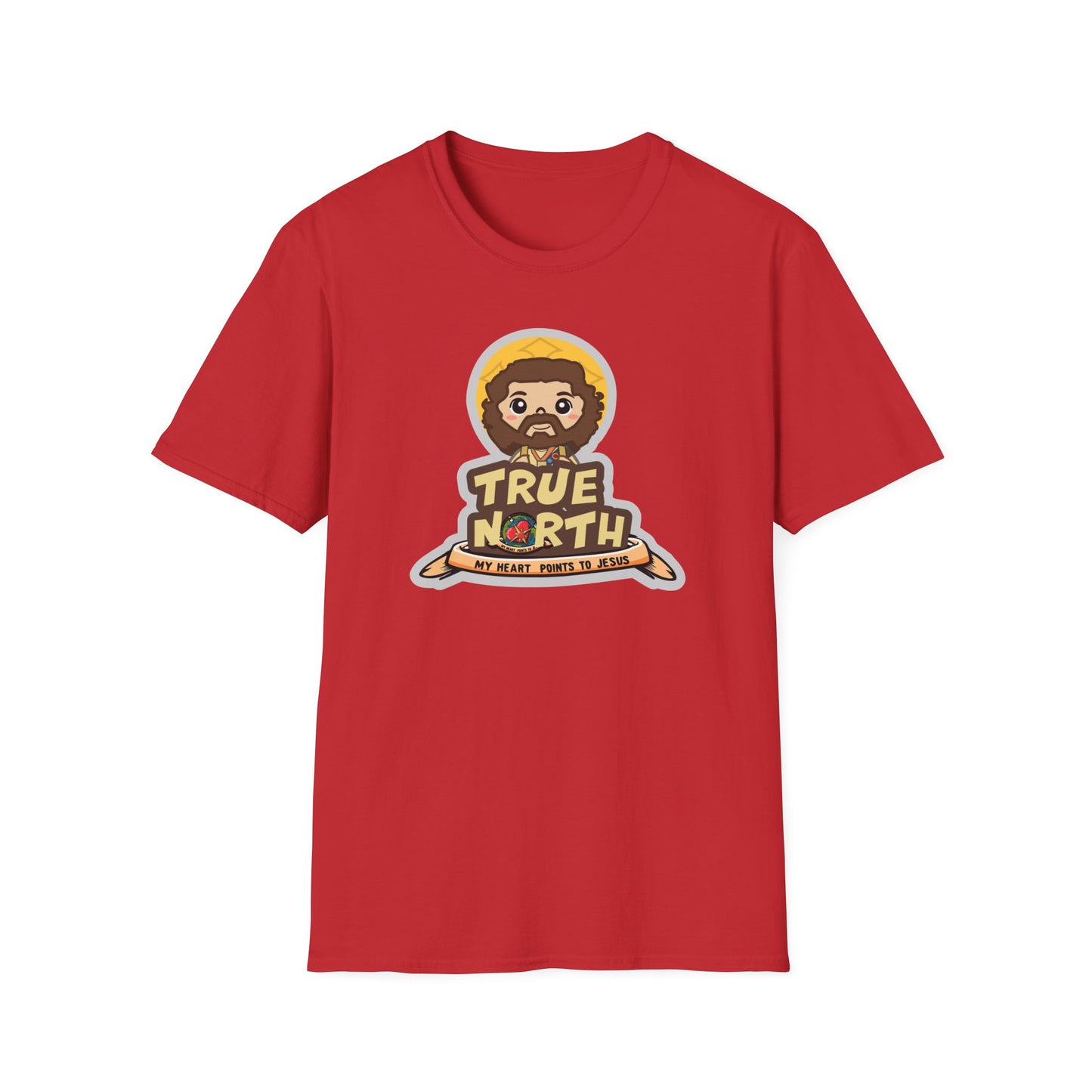 True North VBS Uplifting Lil Jesus Explorer True North Unisex Softstyle T-Shirt - My Heart Points to Jesus!