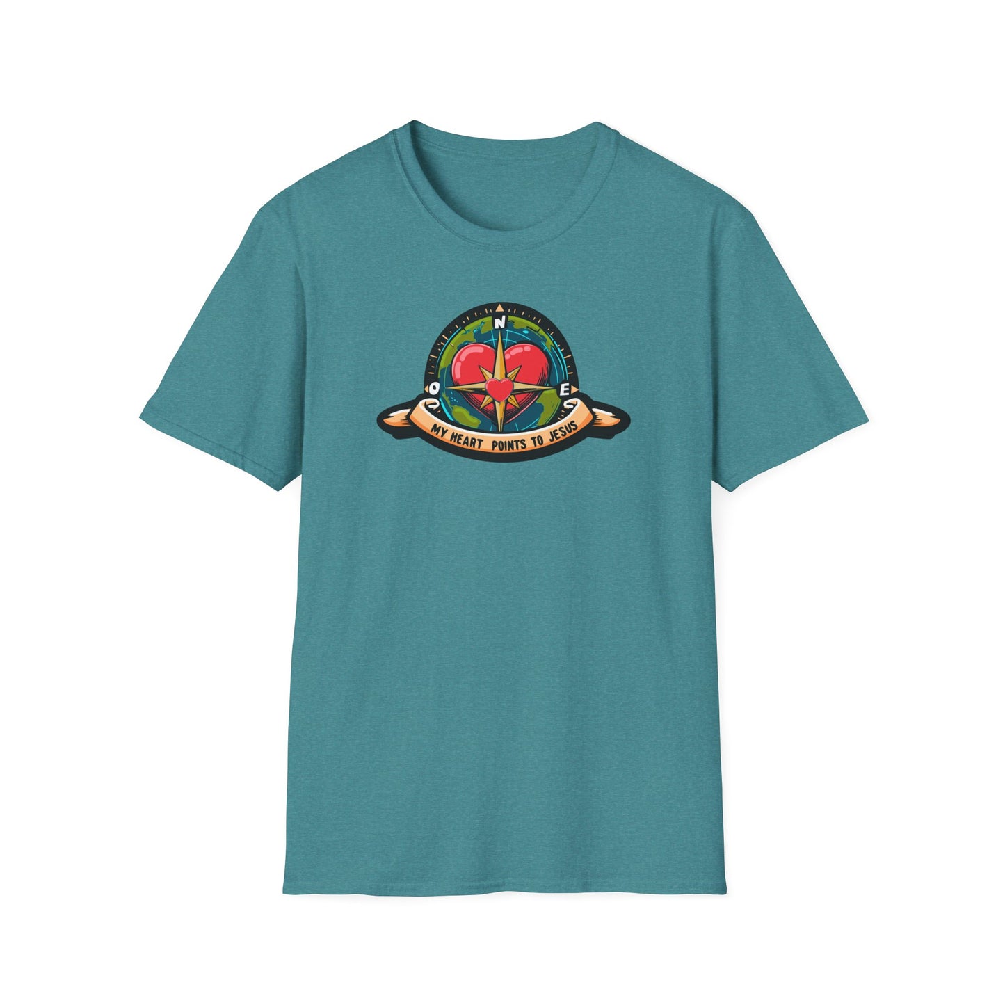True North VBS Uplifting Compass Front Only Unisex Softstyle T-Shirt - My Heart Points to Jesus!