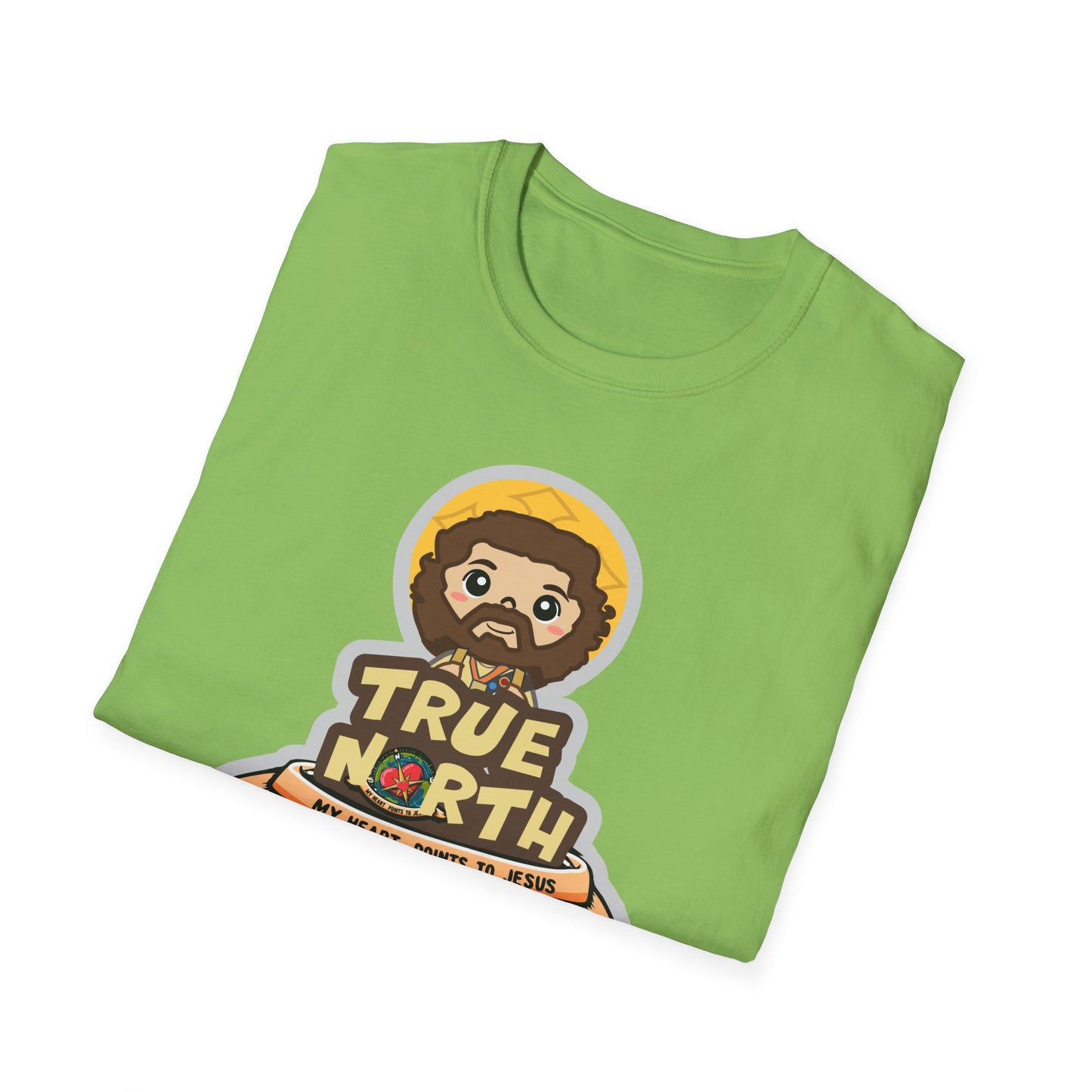 True North VBS Uplifting Lil Jesus Explorer True North Unisex Softstyle T-Shirt - My Heart Points to Jesus!