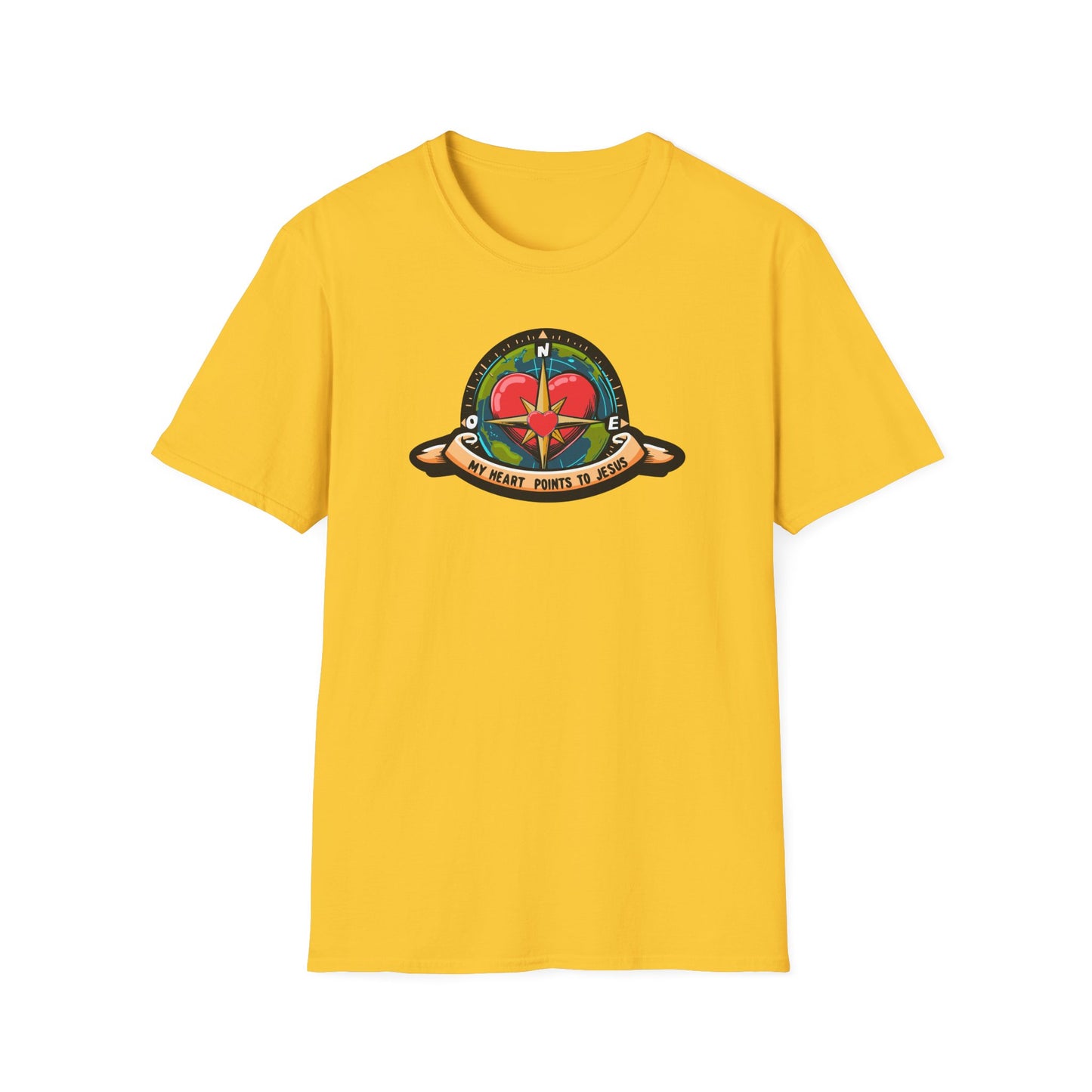 True North VBS Uplifting Compass Front Only Unisex Softstyle T-Shirt - My Heart Points to Jesus!
