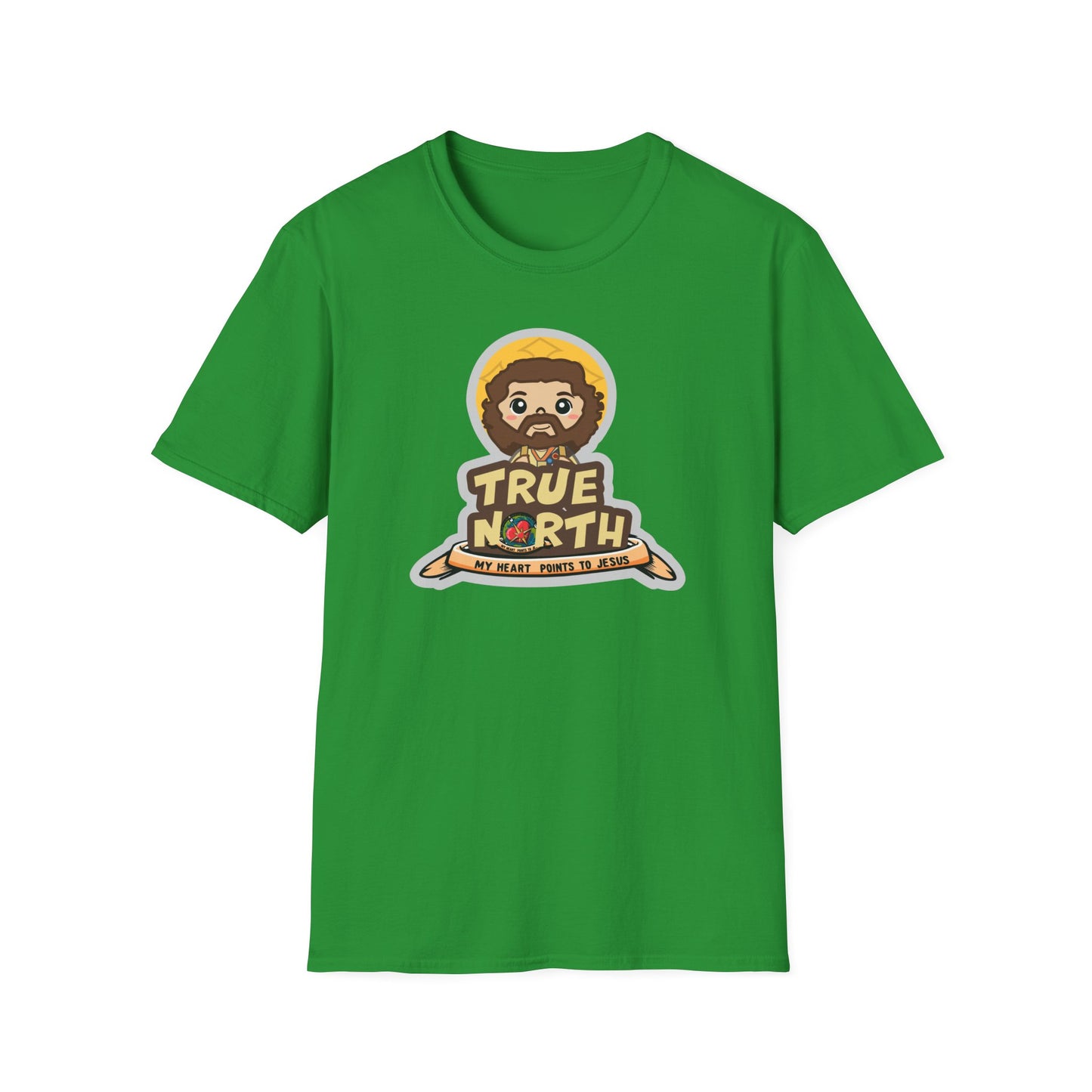 True North VBS Uplifting Lil Jesus Explorer True North Unisex Softstyle T-Shirt - My Heart Points to Jesus!