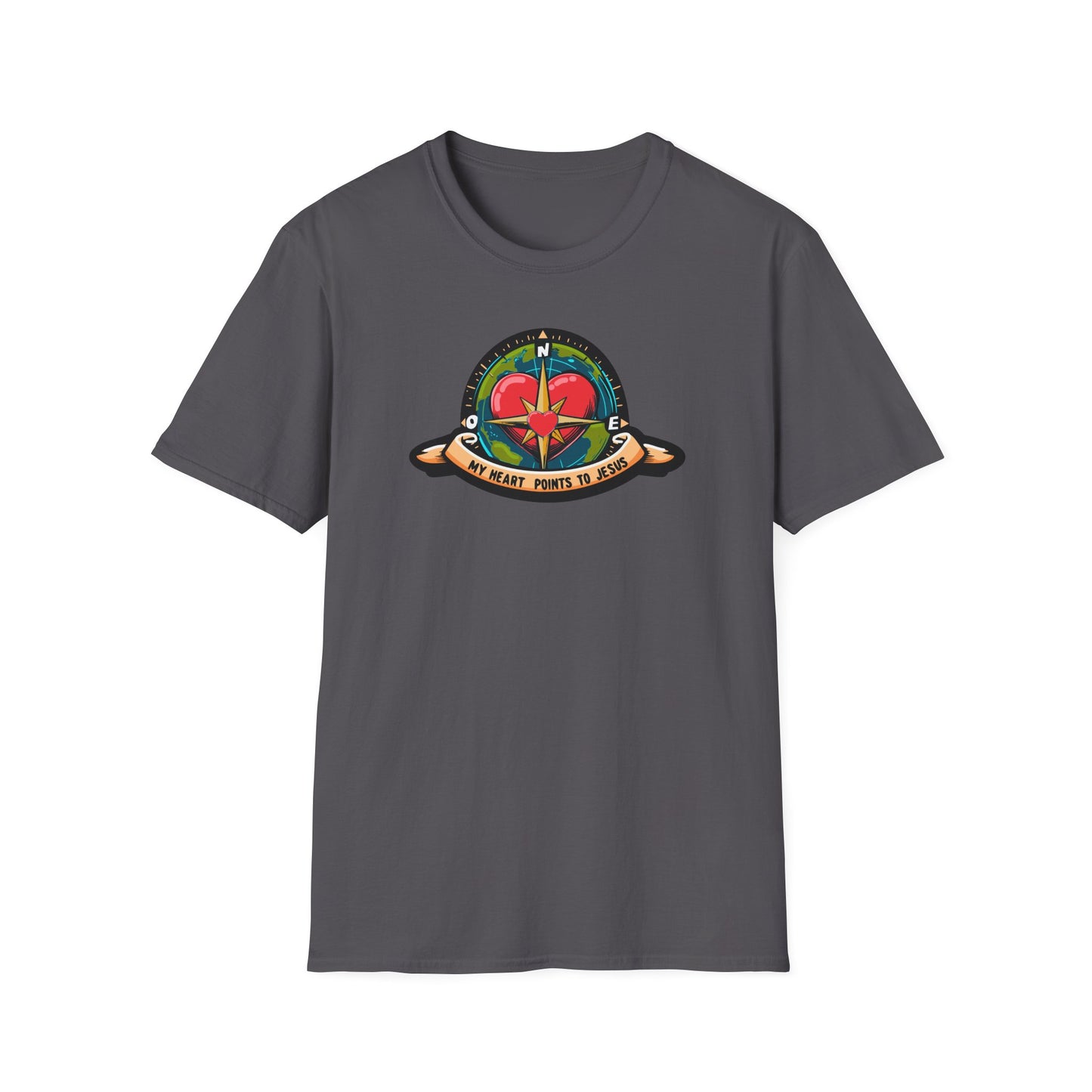 True North VBS Uplifting Compass Front Only Unisex Softstyle T-Shirt - My Heart Points to Jesus!