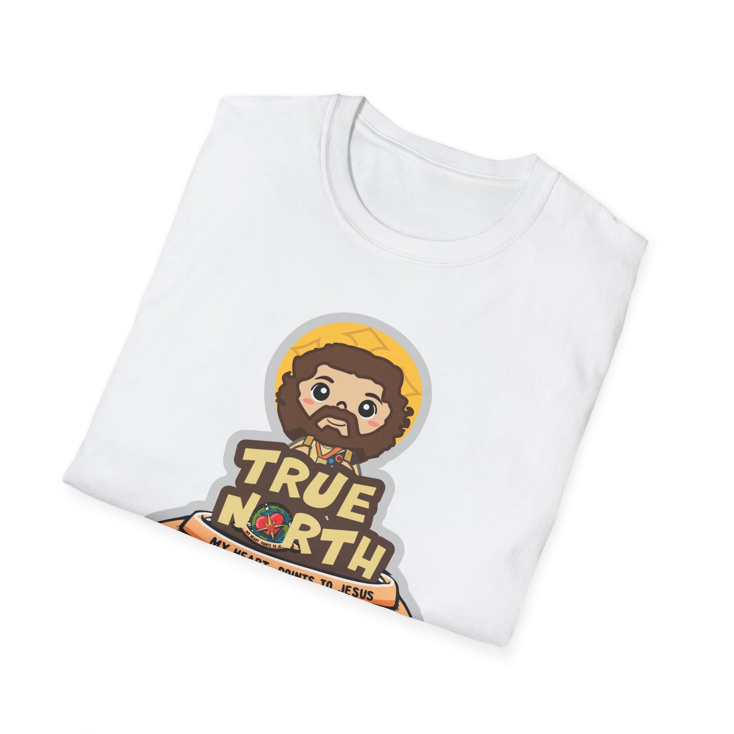 True North VBS Uplifting Lil Jesus Explorer True North Unisex Softstyle T-Shirt - My Heart Points to Jesus!