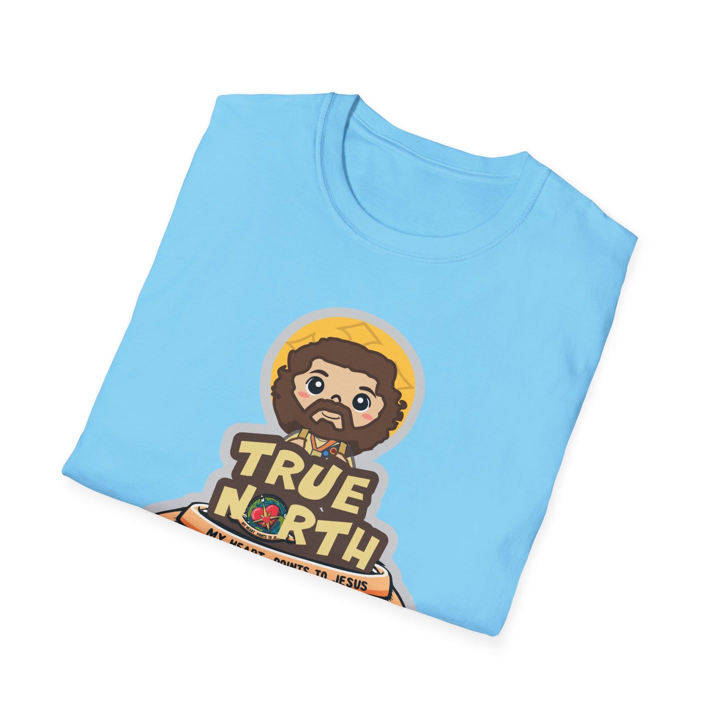 True North VBS Uplifting Lil Jesus Explorer True North Unisex Softstyle T-Shirt - My Heart Points to Jesus!