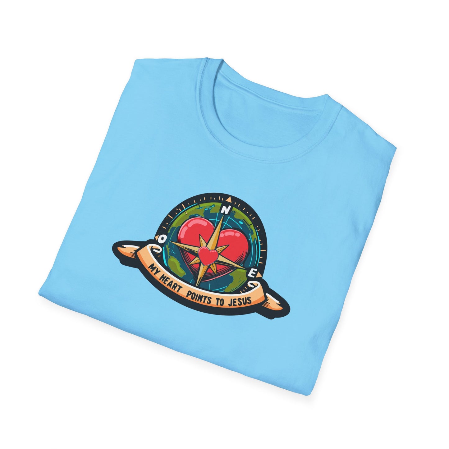 True North VBS Uplifting Compass Front Only Unisex Softstyle T-Shirt - My Heart Points to Jesus!