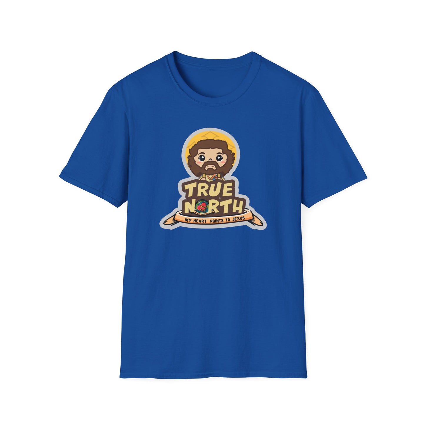 True North VBS Uplifting Lil Jesus Explorer True North Unisex Softstyle T-Shirt - My Heart Points to Jesus!