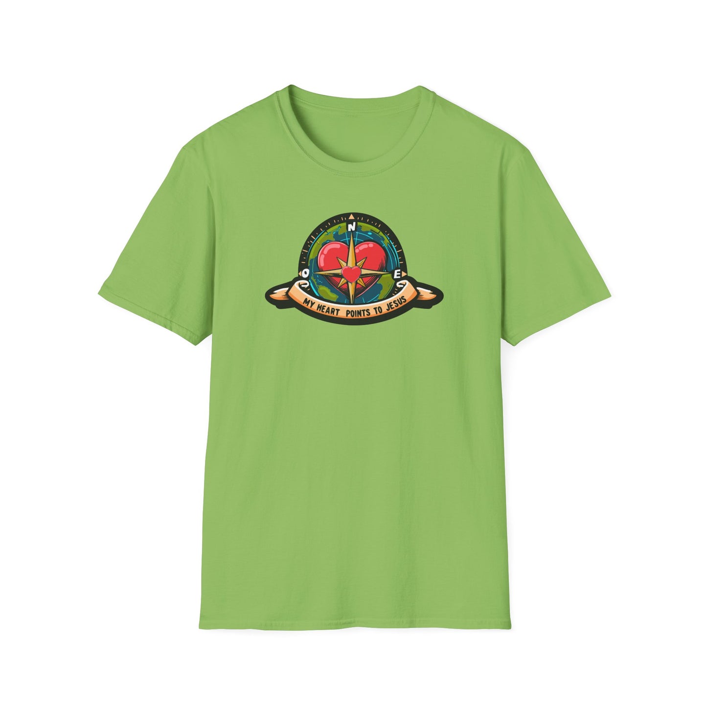 True North VBS Uplifting Compass Front Only Unisex Softstyle T-Shirt - My Heart Points to Jesus!