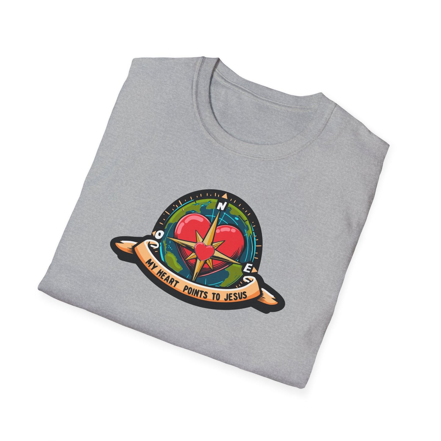 True North VBS Uplifting Compass Front Only Unisex Softstyle T-Shirt - My Heart Points to Jesus!