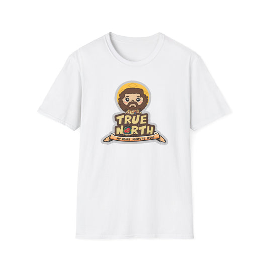 True North VBS Uplifting Lil Jesus Explorer True North Unisex Softstyle T-Shirt - My Heart Points to Jesus!