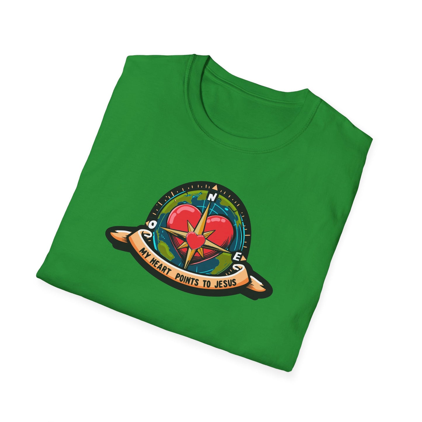 True North VBS Uplifting Compass Front Only Unisex Softstyle T-Shirt - My Heart Points to Jesus!