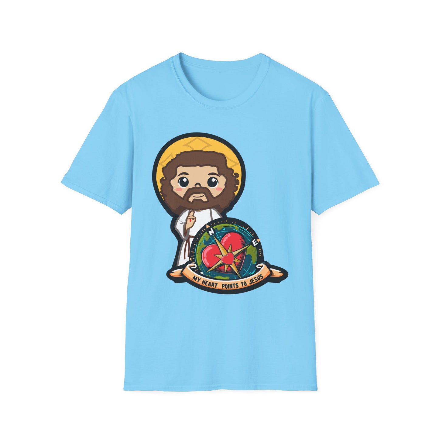 True North VBS Uplifitng Lil Jesus with Compass Unisex Softstyle T-Shirt - My Heart Points to Jesus!