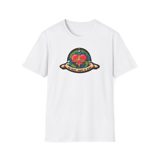 True North VBS Uplifting Compass Front Only Unisex Softstyle T-Shirt - My Heart Points to Jesus!