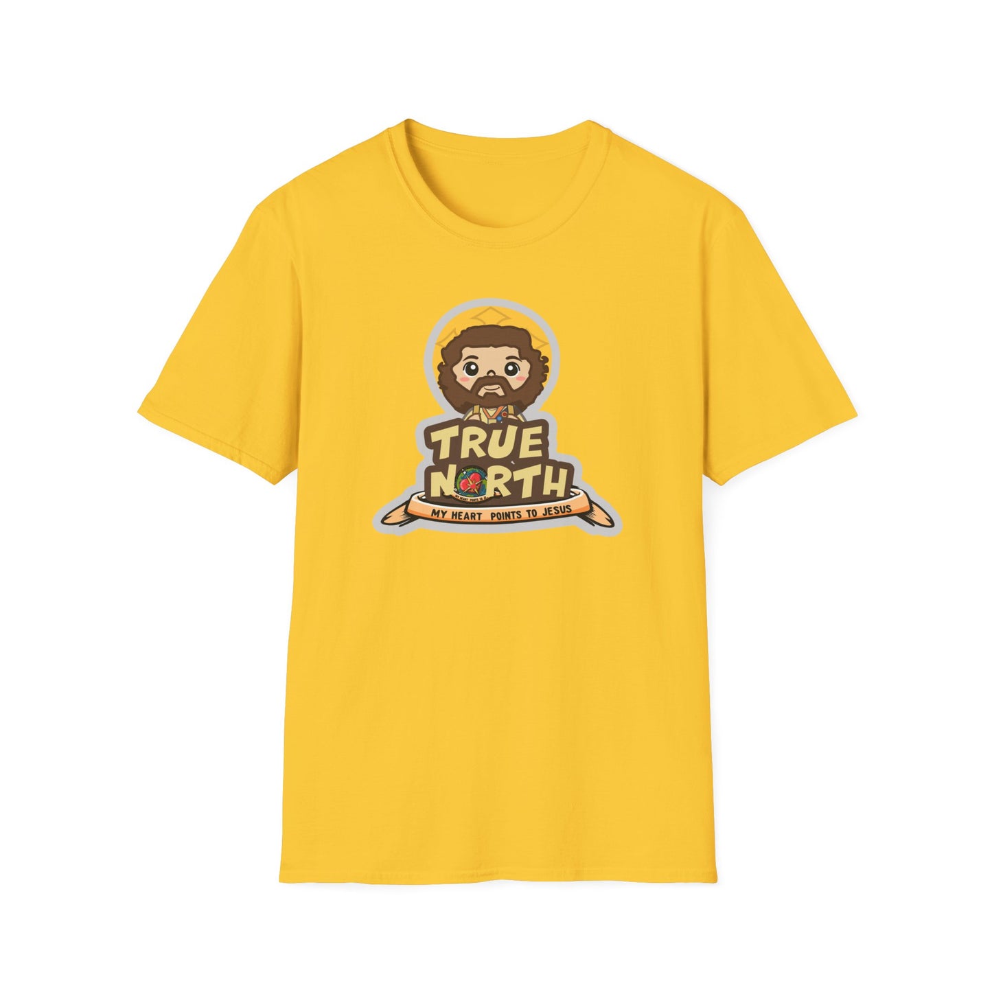 True North VBS Uplifting Lil Jesus Explorer True North Unisex Softstyle T-Shirt - My Heart Points to Jesus!