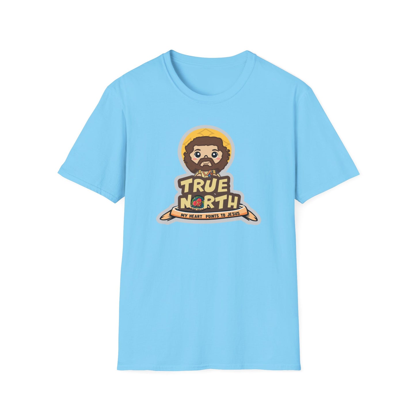 True North VBS Uplifting Lil Jesus Explorer True North Unisex Softstyle T-Shirt - My Heart Points to Jesus!