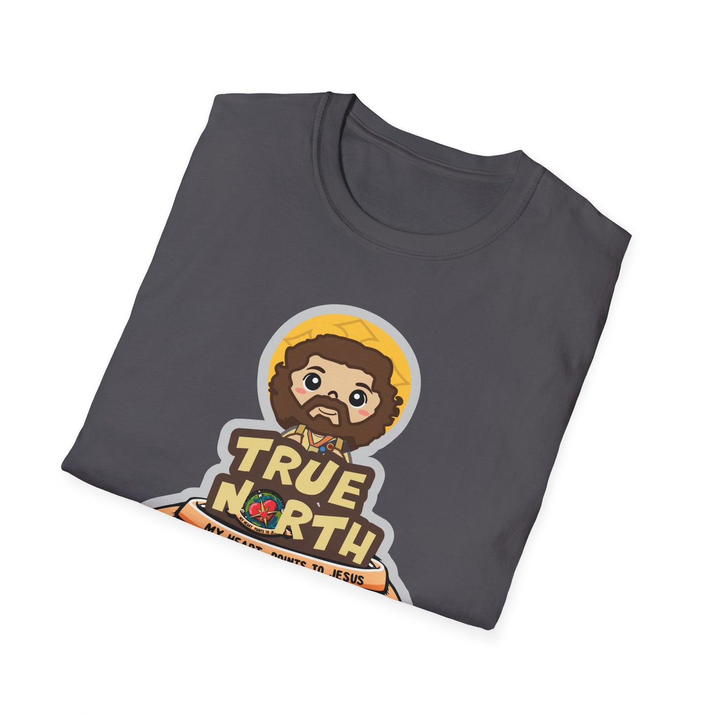 True North VBS Uplifting Lil Jesus Explorer True North Unisex Softstyle T-Shirt - My Heart Points to Jesus!