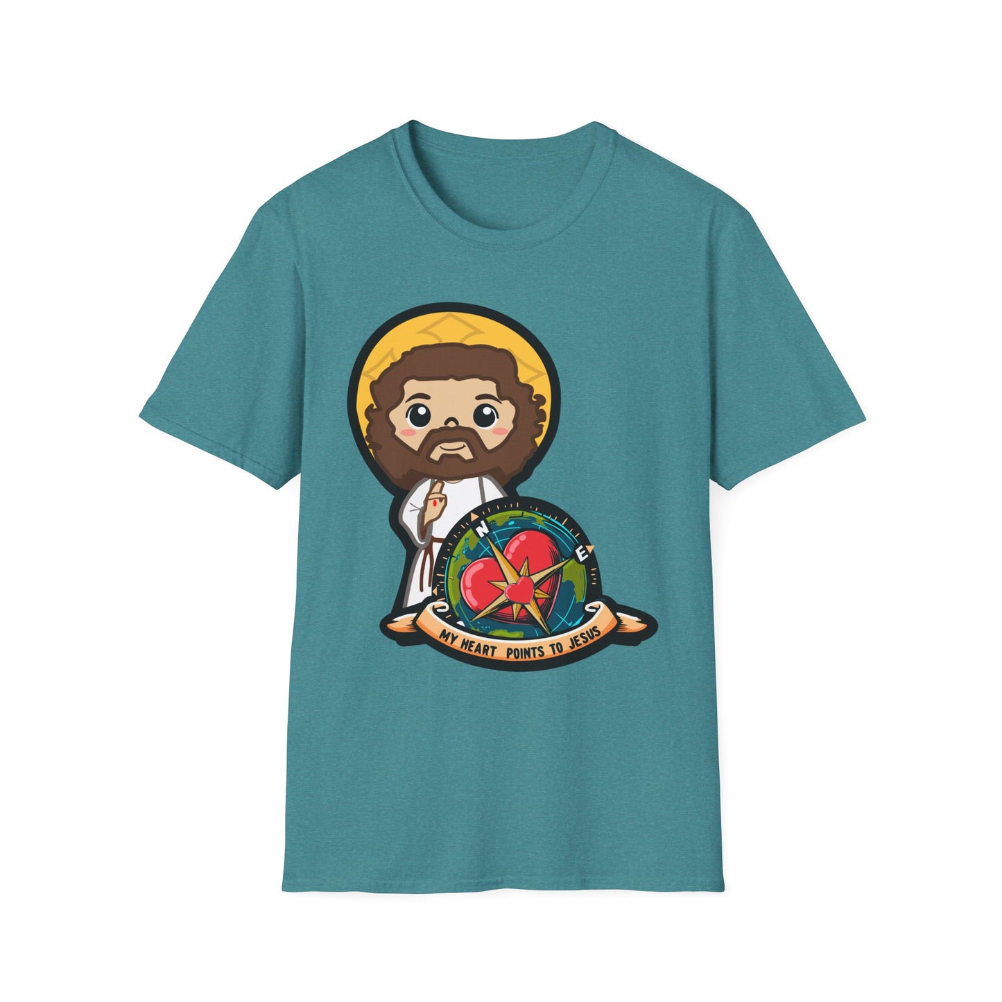 True North VBS Uplifitng Lil Jesus with Compass Unisex Softstyle T-Shirt - My Heart Points to Jesus!