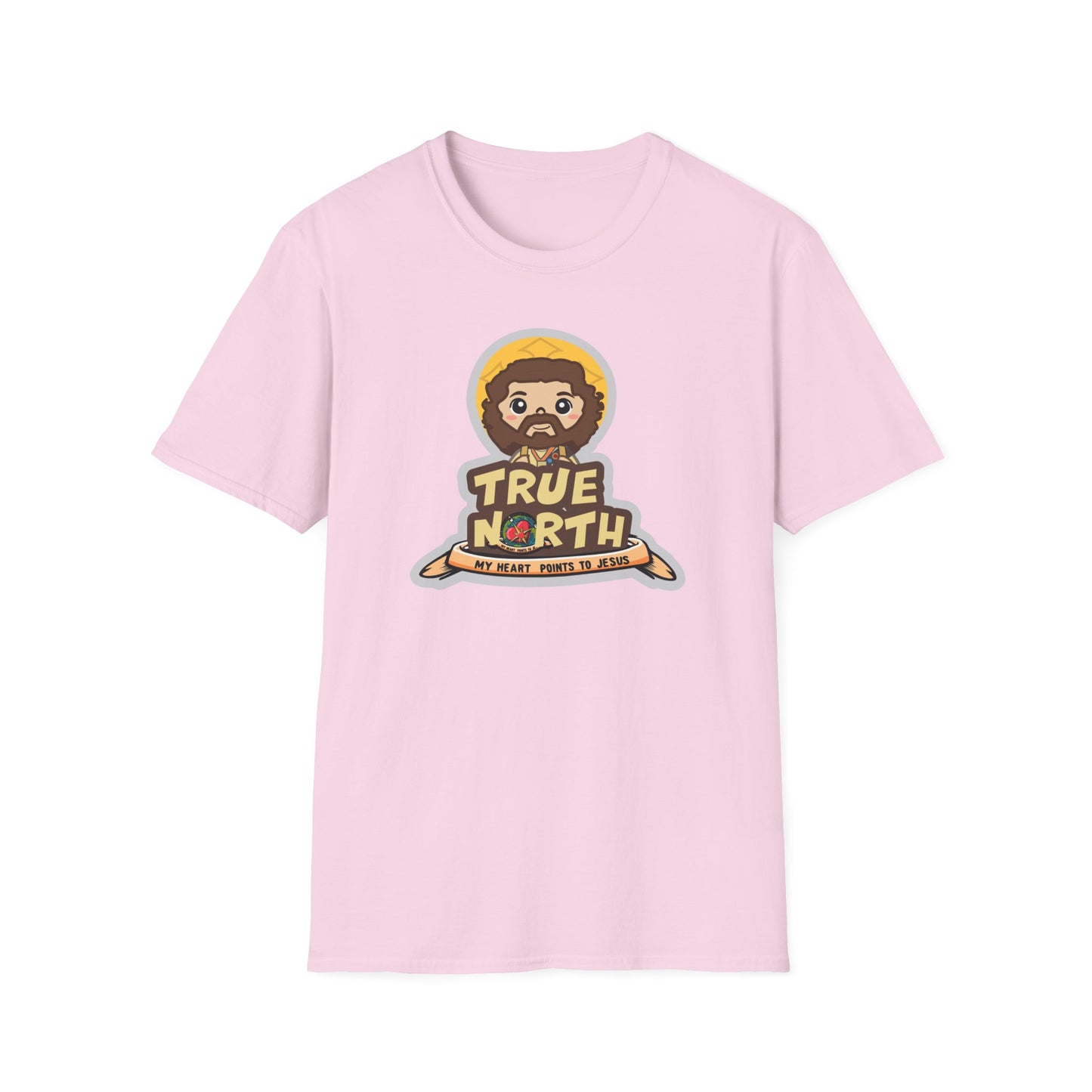 True North VBS Uplifting Lil Jesus Explorer True North Unisex Softstyle T-Shirt - My Heart Points to Jesus!