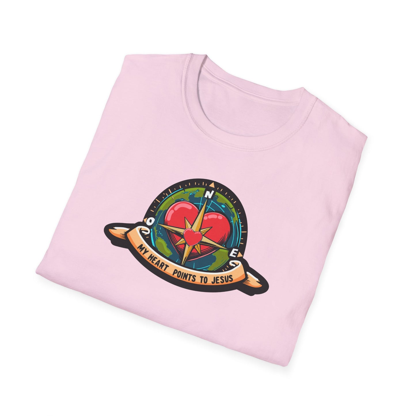 True North VBS Uplifting Compass Front Only Unisex Softstyle T-Shirt - My Heart Points to Jesus!