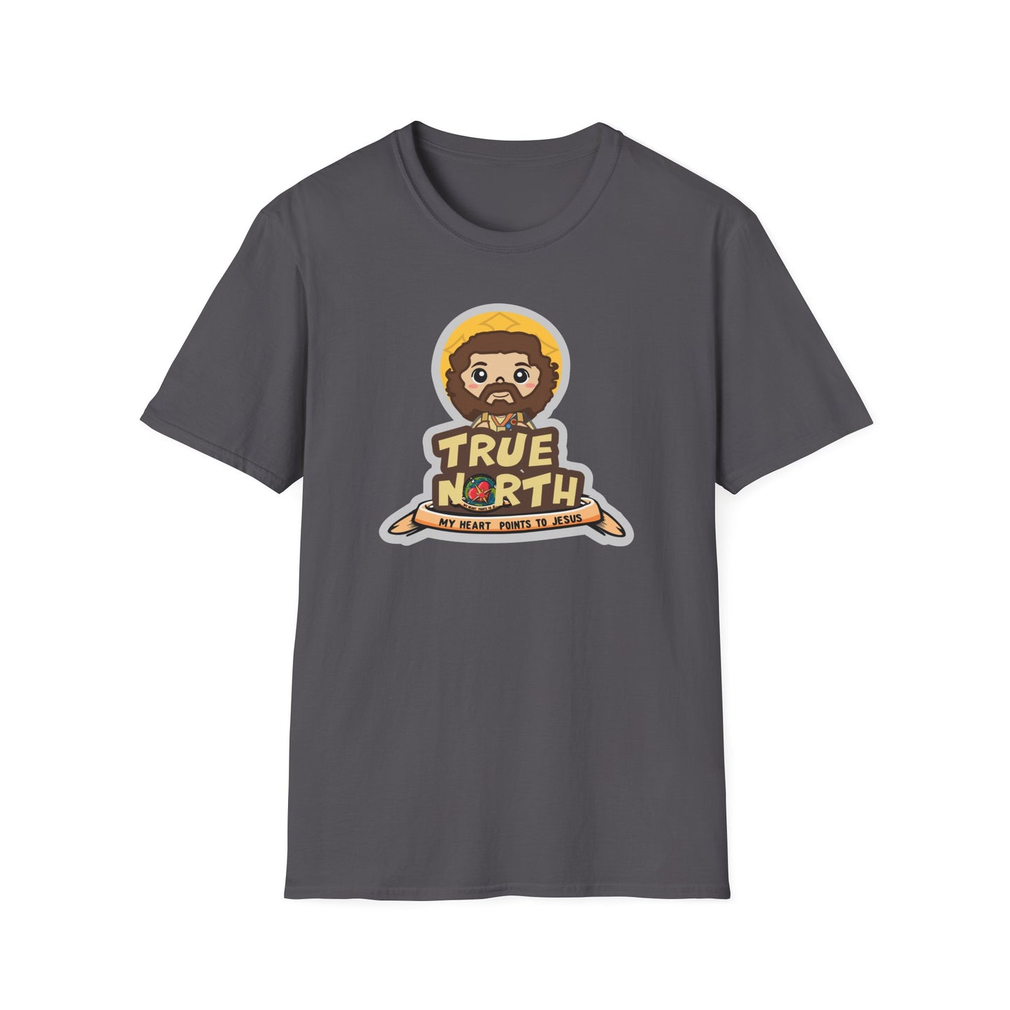 True North VBS Uplifting Lil Jesus Explorer True North Unisex Softstyle T-Shirt - My Heart Points to Jesus!