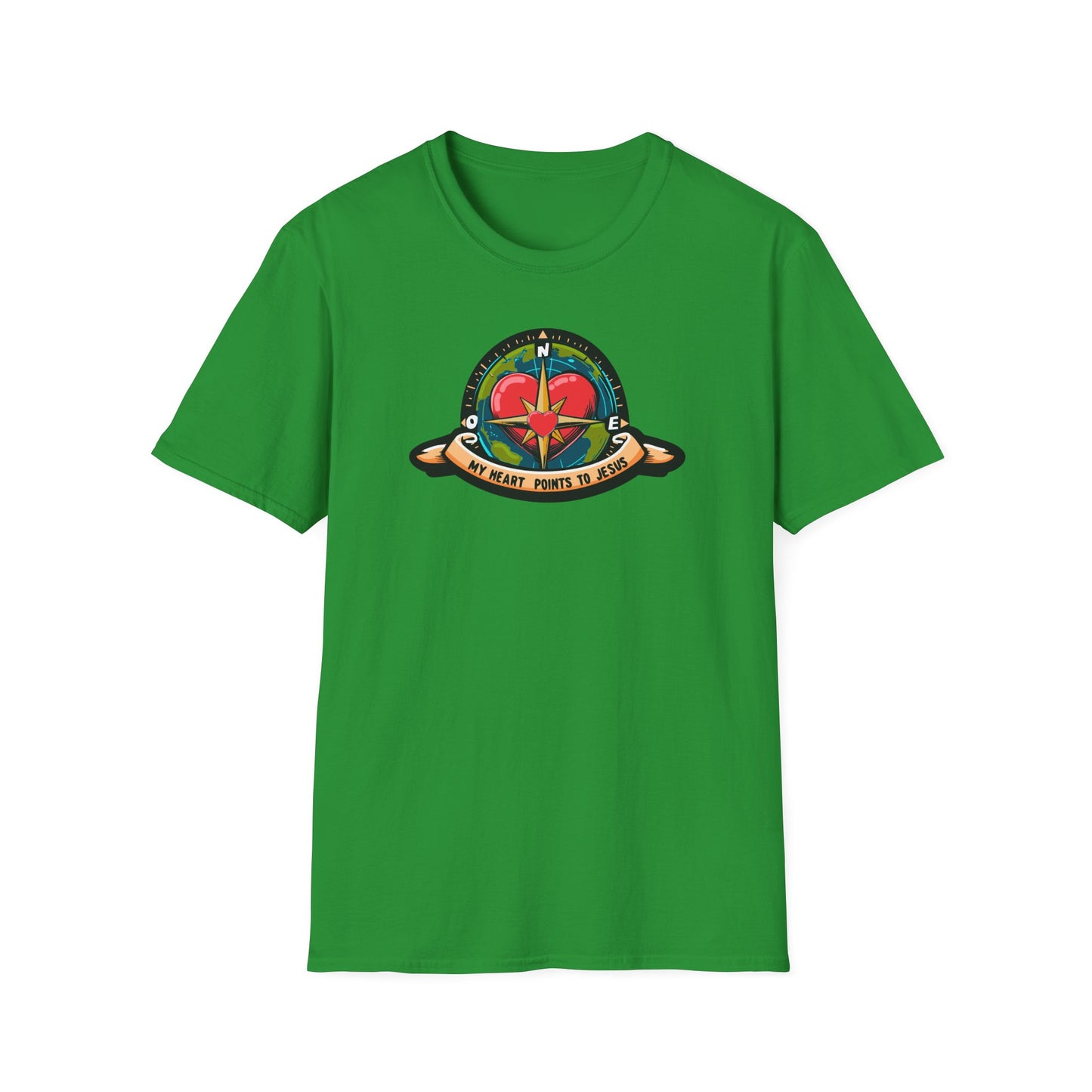 True North VBS Uplifting Compass Front Only Unisex Softstyle T-Shirt - My Heart Points to Jesus!