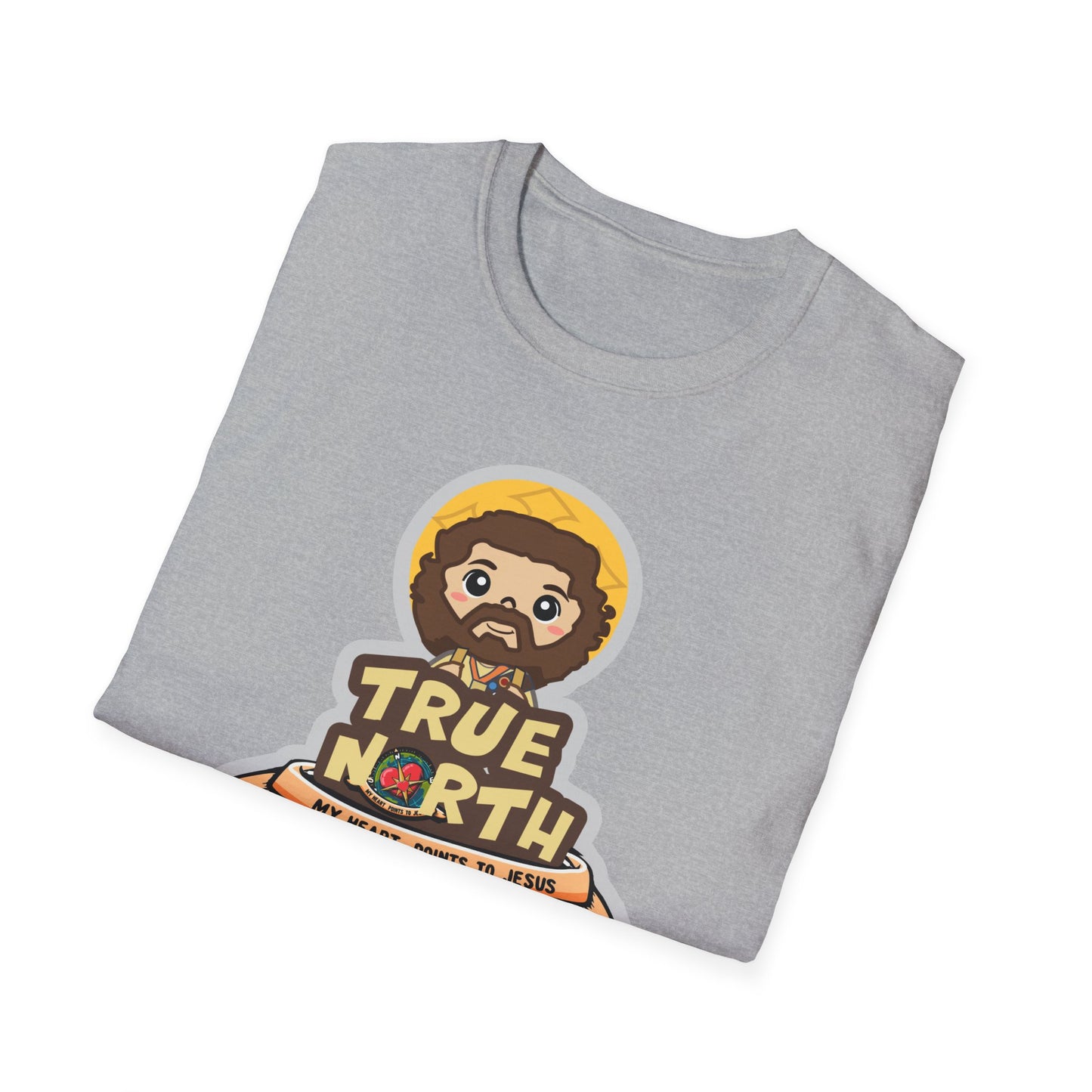 True North VBS Uplifting Lil Jesus Explorer True North Unisex Softstyle T-Shirt - My Heart Points to Jesus!
