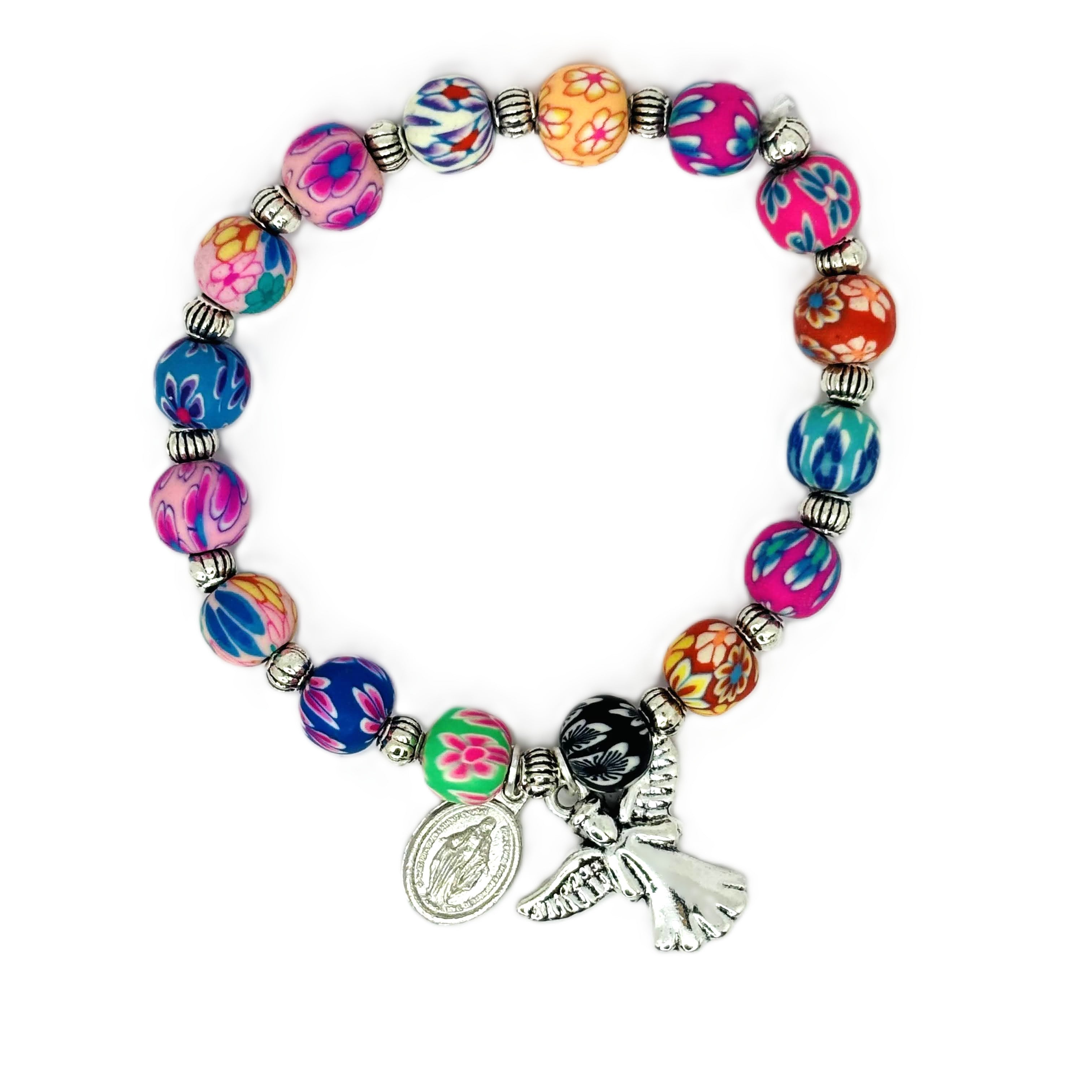 Colorful polymer clay beads Bracelet in floral and abstract patterns.
