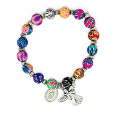 Colorful polymer clay beads Bracelet in floral and abstract patterns.