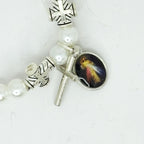 Uplifting Lil Saints Luminous pear-llike acrylic beads Bracelet with Crucifixs and charm (Divine Mercy and Our Lady of Medugorje.