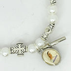 Uplifting Lil Saints Luminous pear-llike acrylic beads Bracelet with Crucifixs and charm (Divine Mercy and Our Lady of Medugorje.