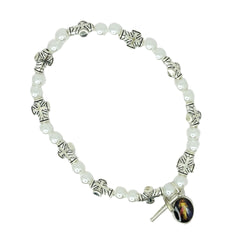 Uplifting Lil Saints Luminous pear-llike acrylic beads Bracelet with Crucifixs and charm (Divine Mercy and Our Lady of Medugorje.